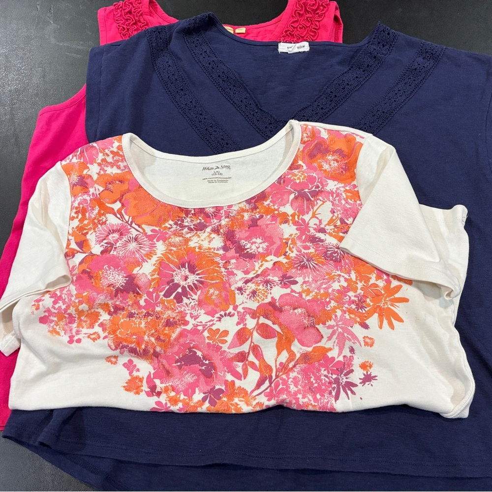 BUNDLE OF 3 - Women's Tank/T Tops - Navy, Pink & hues of white/pink/orange